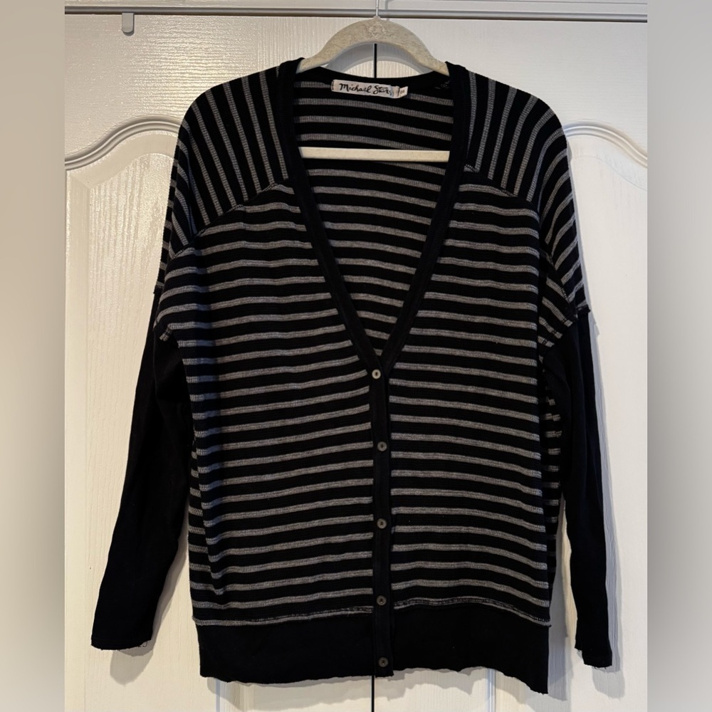 Michael Stars Black and Gray Striped Cardigan - Size OS